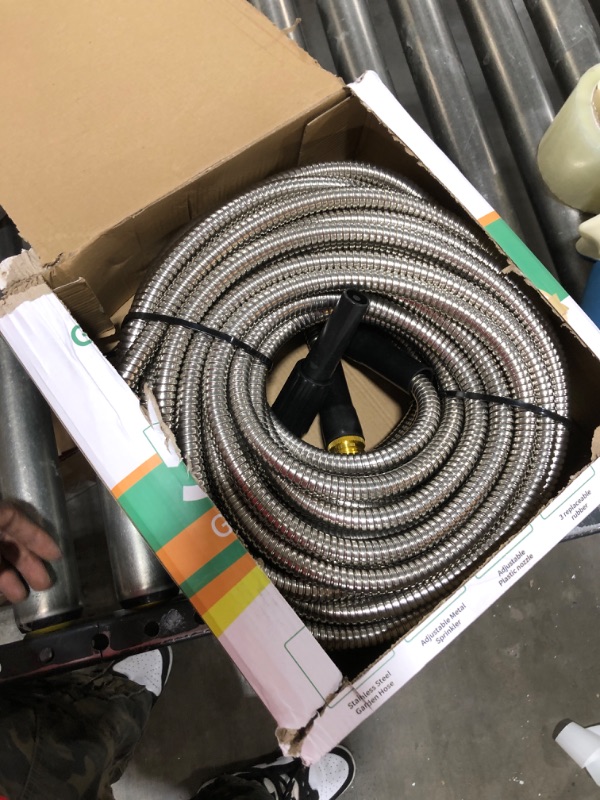 Photo 2 of SANTREGTL Metal Garden hose 100 ft Flexible portable 304 Stainless steel metal water hose with10 Function Hose Nozzle Heavy Duty Lightweight Retractable Water Hose pipe, 3/4 inch Solid Brass Fittings 100FT