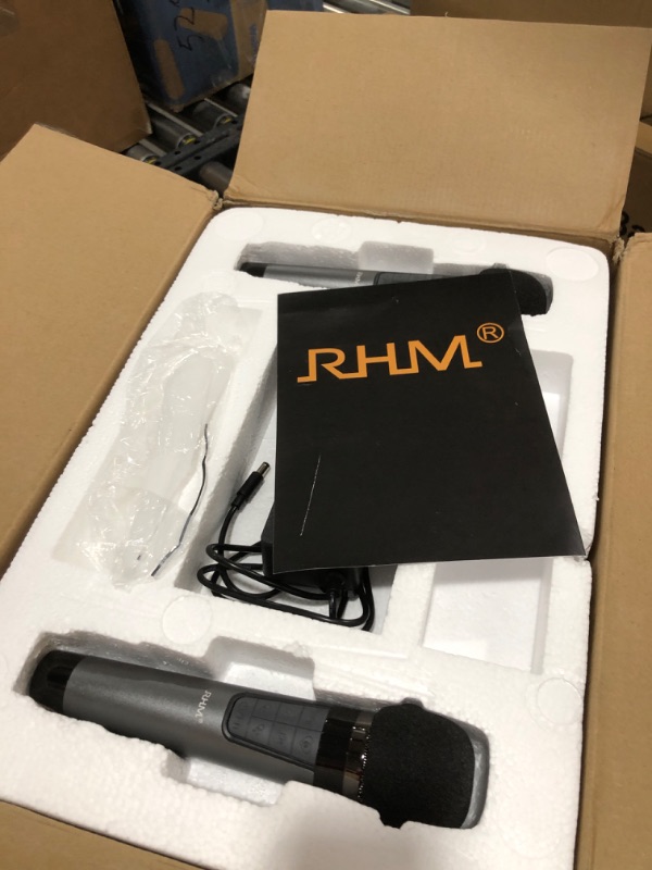 Photo 2 of RHM Karaoke Machine, PA Bluetooth Speaker System with 2 UHF Wireless Microphones, Singing Equipment Set for Home Karaoke Singing Machine for TV, Home, Meeting, Karaoke, Party White