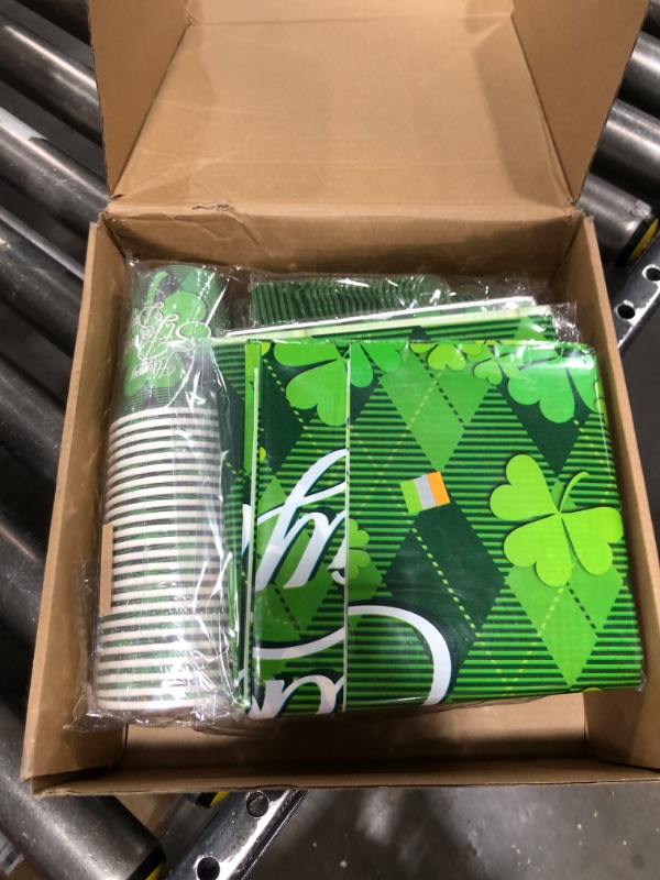 Photo 2 of 172 Pcs St Patricks Day Party Supplies Serves 24, Include Shamrock Tablecloth, Lucky Banner, Happy St Patrick's Day Plates Napkins Tableware Set for Saint Patrick's Day Irish Birthday Party Decoration