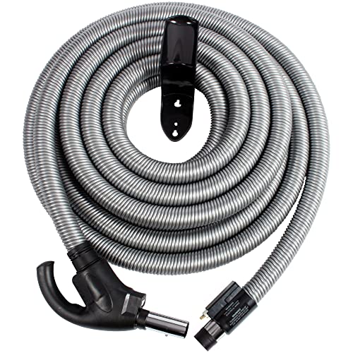 Photo 1 of Cen-Tec Systems Central Vacuum Direct Connect Electric Hose with Flush Handle and Hose Hanger, Silver, 30 Ft. w/ Flush Handle and DC End (97195)