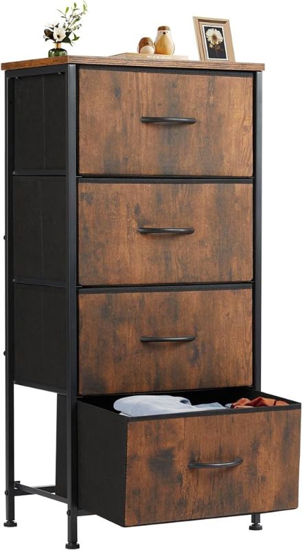 Photo 1 of  NEWBULIG Fabric Dresser for Bedroom, Chest of Storage with Wooden Top, Closet Organizer for Living Room Hallway Entryway, 4-Drawers, Rust 