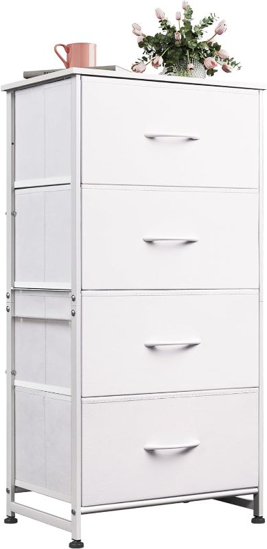 Photo 1 of WLIVE Dresser with 4 Drawers, Storage Tower, Organizer Unit, Fabric Dresser for Bedroom, Hallway, Entryway, Closets, Sturdy Steel Frame, Wood Top, Easy Pull Handle, White 11.8"D x 17.7"W x 38.1"H
