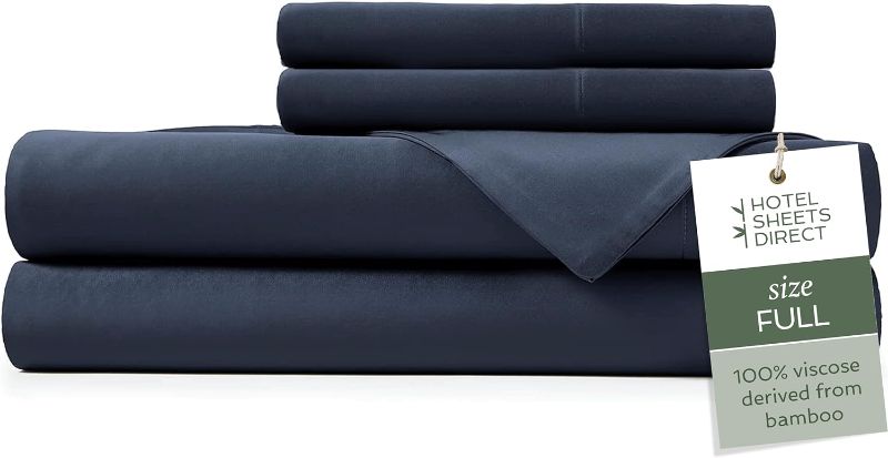 Photo 1 of Hotel Sheets Direct 100% Viscose Derived from Bamboo Sheets Full - Cooling Luxury Bed Sheets w Deep Pocket - Silky Soft - Navy Blue
