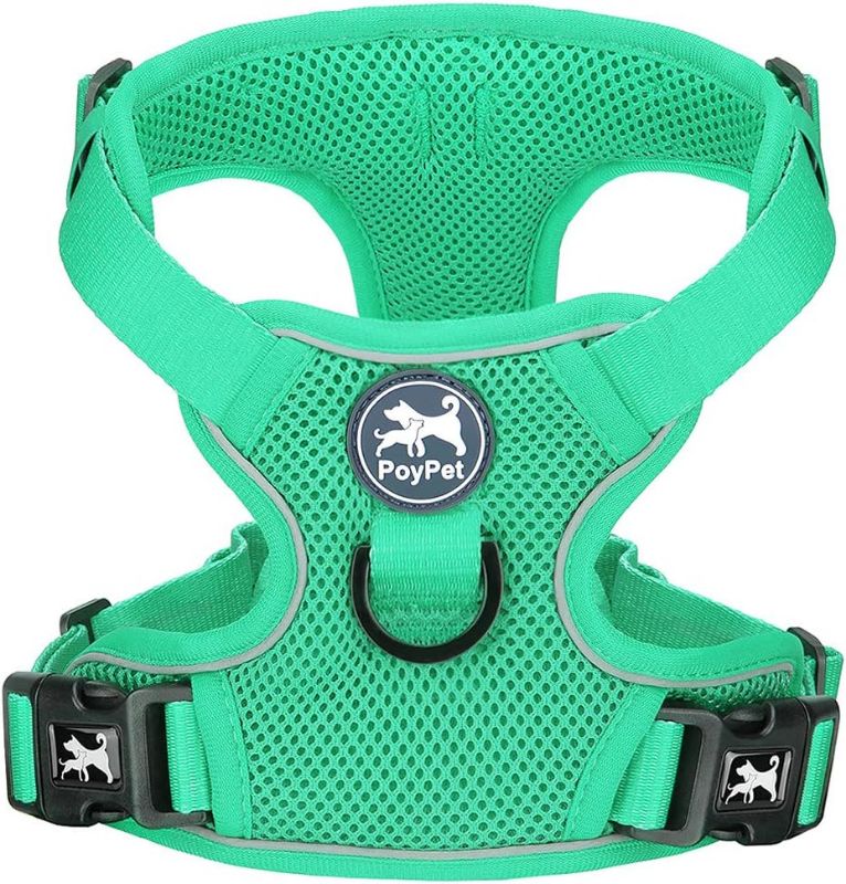 Photo 1 of  PoyPet Reflective Soft Breathable Mesh Dog Harness Choke-Free Double Padded Vest with Adjustable Neck and Chest(Mint Green,M) 