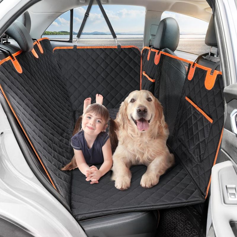 Photo 1 of  Back Seat Extender for Dogs with Hard Bottom, Dog Car Seat Cover for Back Seat Waterproof with Mesh Window and Storage Pocket Dog Car Hammock for Cars/Trucks/SUV 