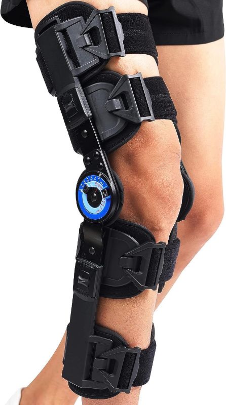 Photo 1 of  Orthomen Hinged ROM Knee Brace, Post Op Knee Brace for Recovery Stabilization, ACL, MCL and PCL Injury, Adjustable Medical Orthopedic Support Stabilizer After Surgery, Women and Men 