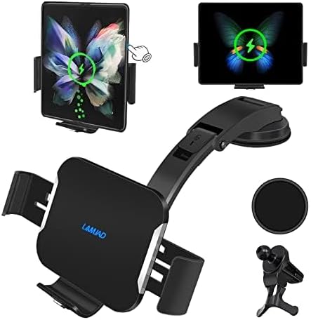 Photo 1 of  LAMJAD Wireless Car Charger Mount for Galaxy Z Fold 4/3 car Mount/Accessories,[Dual Coils] 15W Fast Charging Phone Holder for Galaxy Z Fold 4/3/2/S22 Ultra, iPhone 14/13/12 (S7 car Charger) 