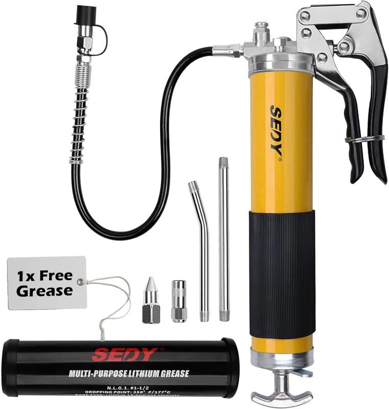 Photo 1 of  Heavy Duty Grease Gun Kit - 14oz Free Grease Tube 8000 PSI Pistol High Pressure Flexible Hose Bearing Grease Pump Marine Durable Connectors Adapters Extension Tubes Nozzle Easy Operation 