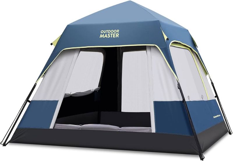 Photo 1 of  OutdoorMaster Camping Tents, Camping Tent with Blackout Shelter Technology, Easy Setup in 60 Seconds, Weatherproof Pop Up Tent with Top Rainfly, Instant Cabin Tent (Blue, UNKNOWN SIZE)