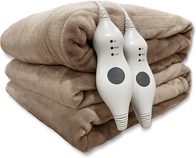 Photo 1 of Tefici Electric Heated Blanket Queen Size, Dual Control Super Cozy Soft 2-Layer Flannel 84" x90" Heating Blanket with 3 Heat Levels & 8 Hours Auto Off,ETL&FCC Certified,Home Office Use,Camel 