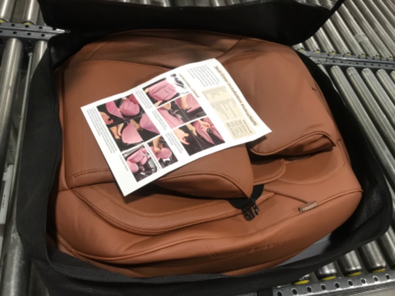 Photo 2 of TIEHESYT Car Seat Covers Full Set, Breathable Leather Automotive Front and Rear Seat Covers & Headrest for Reduce The Driving Fatigue, Compatible with Most Vehicles, Cars (Brown, Front Pair and Rear) Brown Front Pair and Rear