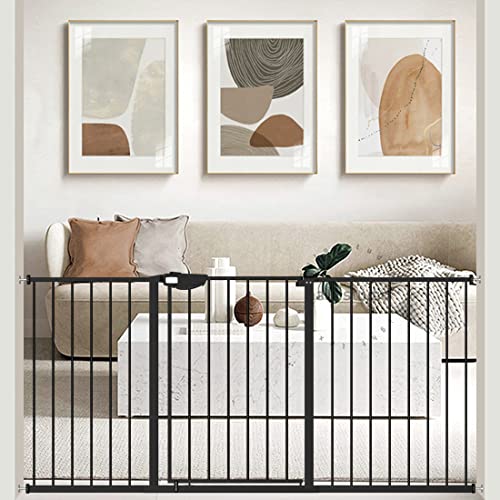 Photo 1 of WAOWAO Triple Lock Baby Gate Extra Wide Pressure Mounted Walk Through Swing Auto Close Safety Black Metal Dog Pet Puppy Cat for Stairs, Doorways, Kitchen(Black, 62.59-67.32"/ 159-171cm)