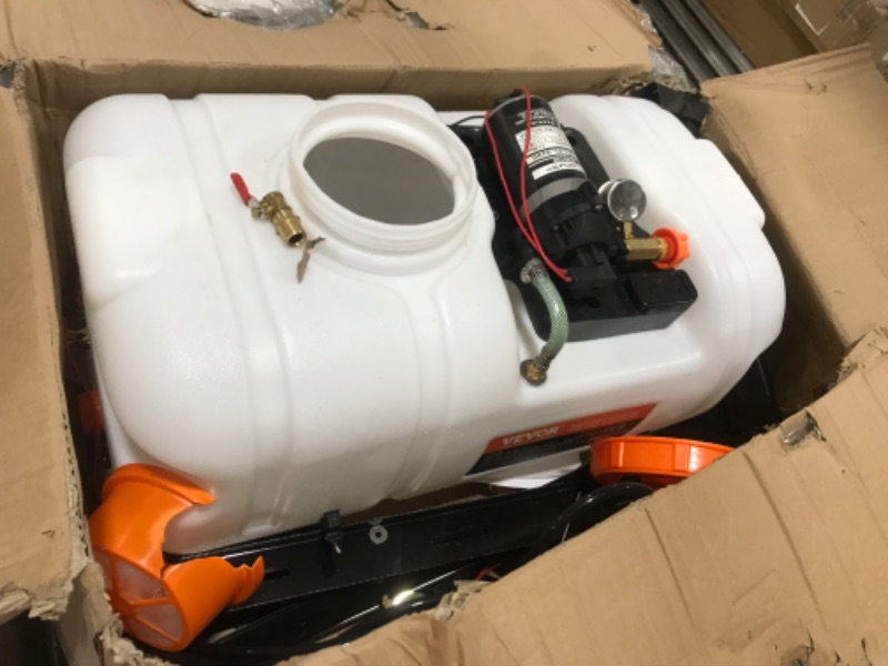 Photo 2 of VEVOR ATV Spot Sprayer, 15.9 Gal/60 L ATV/UTV Broadcast Sprayer with A Nozzle Boom, 12 V Pump Sprayer with Water Tank, 1.9 GPM Flow Rate, Adjustable 0-72 PSI, 20FT Hose, White