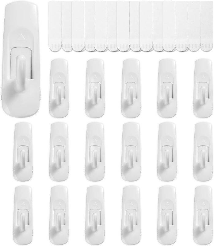 Photo 1 of  JELLYSUB 18 Hooks+24 Strips, Medium Utility Hooks, Organize Damage-Free Hanging Hooks Heavy Duty with Adhesive Strips, No Tools Wall Hooks for Hanging 