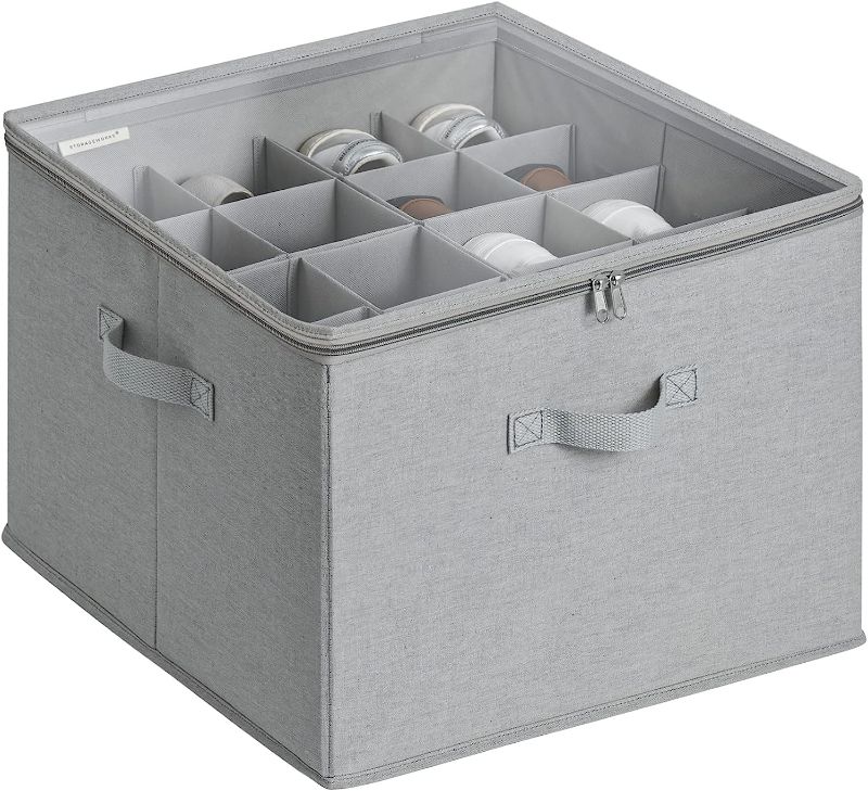 Photo 1 of StorageWorks Shoe Organizer for Closet, Fabric Shoe Storage Bins with Clear Cover, Adjustable Dividers for Shoe Storage, Grey, 1-Pack, Shoe Cube Organizer Fits up to 14 Pairs 