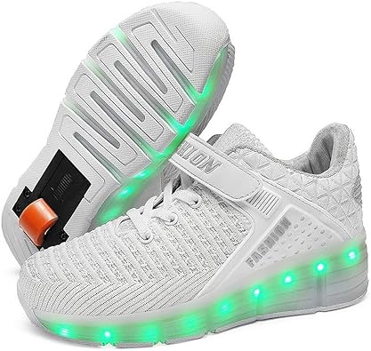 Photo 1 of Qneic USB Rechargeable Roller Shoes Sneakers for Boys Girls Kids Gift LED Light Up Wheels Shoes Roller Skates SIZE 6W