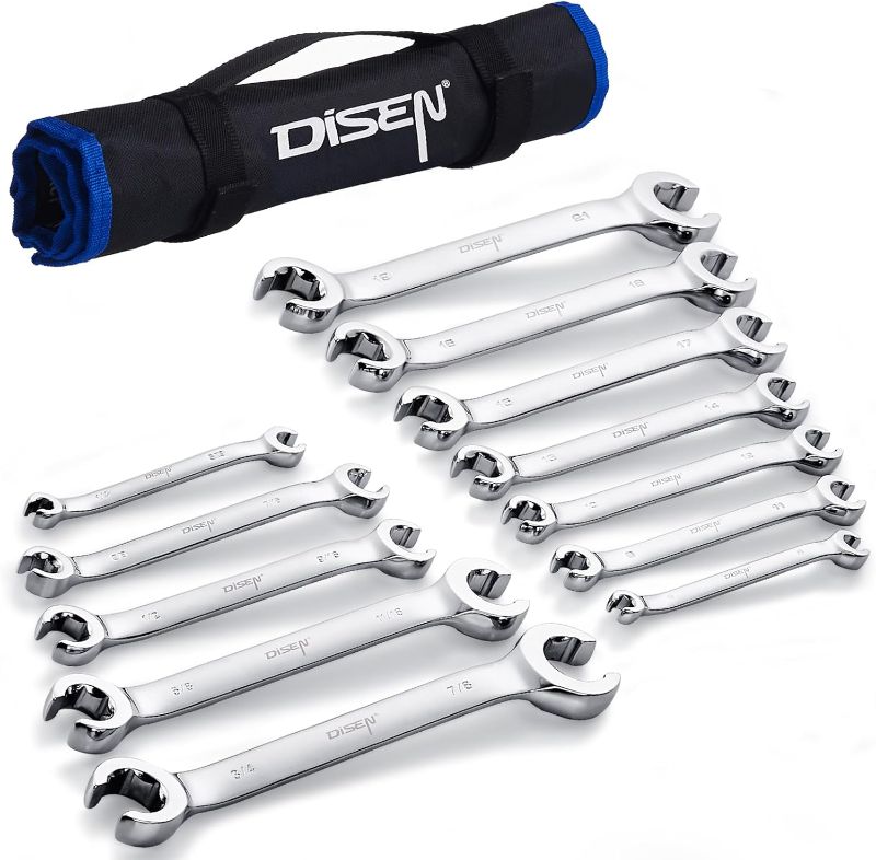 Photo 1 of  DISEN Flare Nut Wrench Set Metric and SAE 12-Piece Inch1/4 to 7/8" & 6-21mm, CR-V Steel Brake Line Wrench Set with Organizer Pouch 