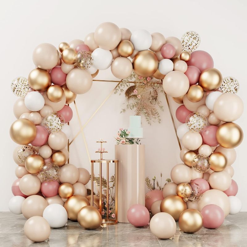 Photo 1 of  RUBFAC Blush Balloons Garland Arch Kit, Retro Pink Cream Gold White Balloons Confetti Latex Balloons for Girls Baby Shower Valentine's Day Garden Tea Party Bachelorette Birthday Wedding Decorations 