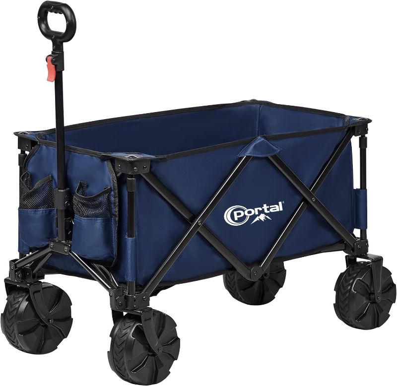 Photo 1 of  Portal Collapsible Folding Utility Wagon, Foldable Wagon Carts Heavy Duty, Large Capacity Beach Wagon with All Terrain Wheels, Outdoor Portable Wagon for Camping, Garden, Shopping, Groceries, Blue 