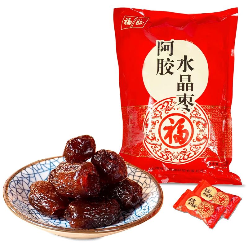 Photo 1 of FU PAI E JIAO Jujube Pitted - Chinese Date Individually Wrapped, Non-GMO, Sweet Caramel Flavor, Natural Fruit Snacks (2pk ) 