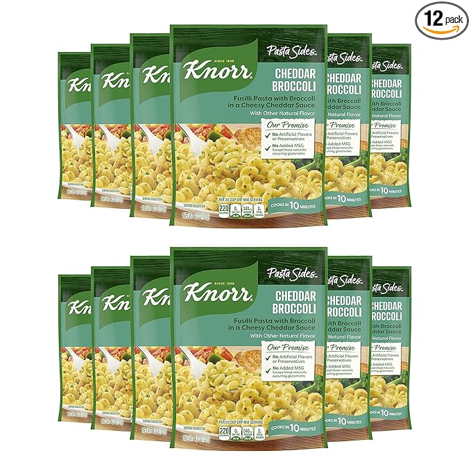 Photo 1 of Knorr Pasta Sides For Delicious Quick Pasta Side Dishes Cheddar Broccoli Fusilli No Artificial Flavors, No Preservatives, No Added MSG 4.3 oz (Pack of 12) BB 03.11.25