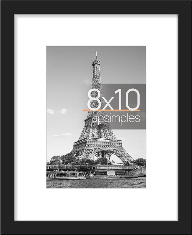 Photo 1 of upsimples 8x10 Picture Frame, Display Pictures 5x7 with Mat or 8x10 Without Mat, Wall Hanging Photo Frame, Black, 1 Pack