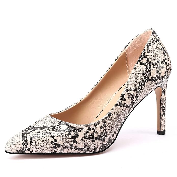 Photo 1 of JARO VEGA Women Stiletto Heels Snakeskin, Slip On Pointed Toe Pumps, Closed Toe High Heel Dress Shoes for Wedding Party Office SIZE 8