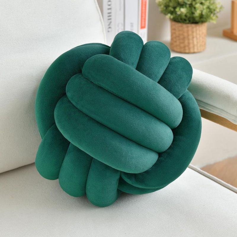 Photo 1 of Decorative Throw Knot Pillow Ball for Home Chair Sofa Aesthetic Round Velvet Knotted Pillow Cushion Green 8.7 inch