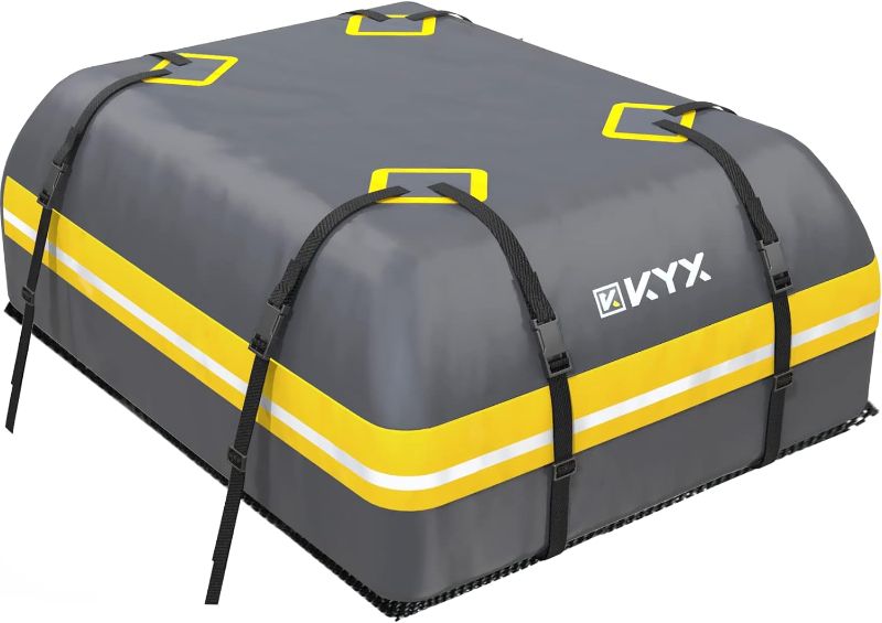 Photo 1 of Rooftop Cargo Carrier Bag - KYX 21 Cubic Feet Waterproof Car Roof Bag, Roof Rack Cargo Carrier for All Vehicle with/Without Rack, Car Roof Storage with Anti-Slip Mat, 8 Straps, 4 Door Hooks, Lock 