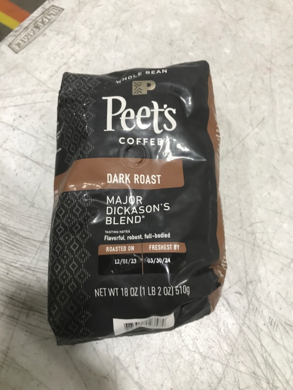 Photo 2 of Peet's Coffee, Dark Roast Whole Bean Coffee - Major Dickason's Blend 18 Ounce Bag Major Dickason's 18 Ounce (Pack of 1)