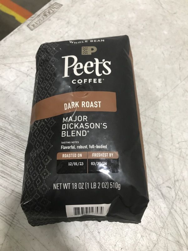 Photo 3 of Peet's Coffee, Dark Roast Whole Bean Coffee - Major Dickason's Blend 18 Ounce Bag Major Dickason's 18 Ounce (Pack of 1)