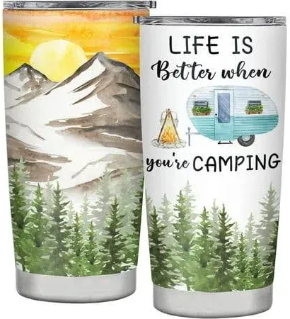 Photo 1 of Delsakhula Happy Camping Gifts for Camper Tumbler Gifts for Women Men Rv Campers Owners Travel Trailers Birthday Gifts for Camper Tumbler Insulated Stainless Steel With Lid 20 OZ