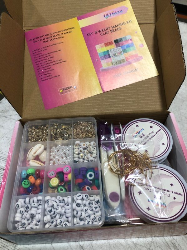 Photo 2 of 12000 Pcs Clay Beads for Bracelet Making, Gobizu 48 Colors 3 Boxes Polymer Clay Beads Spacer Beads Kit, Jewelry Making Kit with Preppy Heishi Beads and Elastic Strings, Crafts Gift for Girls Ages 6-12