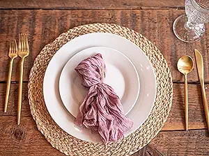 Photo 1 of LS Designs Premium Rustic Boho Napkin Set of 10 (15 1/2 in x 15 1/2 in) Knitted Edge for Wedding, Table Decor, Bridal Shower, Baby Shower, Premium Napkins (Vintage Mauve, Dusty Rose Napkins, 10)