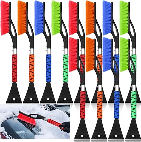 Photo 1 of 12 Pcs 27 Inch Snow Brush and Detachable Ice Scrapers for Car Windshield and Window with Foam Grip Winter No Scratch Car Accessories Remover for SUVs Cars Trucks (Orange, Blue)