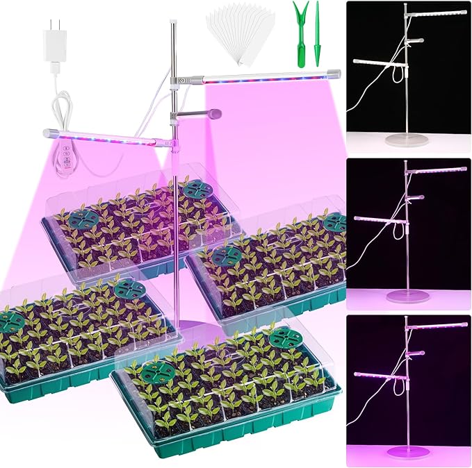 Photo 1 of SiliFine Seed Starter Tray with Grow Light, 4 Pack 160 Cells Seed Starter Germination Kit with 360° Full Spectrum Grow Lights, 72 LED Height Adjustable Lights, Adjustable Humidity Domes and Cell Tray 