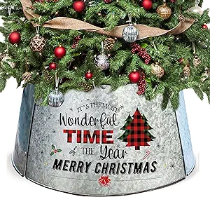 Photo 1 of Pinata Christmas Tree Collars for Artificial Trees, Galvanized Tree Collars, Farmhouse Metal Tree Ring Tree Skirt Christmas Decorations for Trees, Silver (21 inch Diameter Base) Christmas1 21 inches base