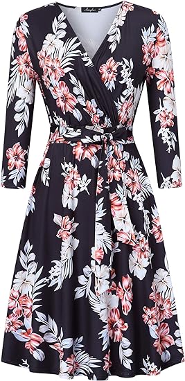 Photo 1 of AMZ PLUS Womens V-Neck 3/4 Sleeve A Line Midi Faux Wrap Plus Size Cocktail Party Swing Dress 2XL