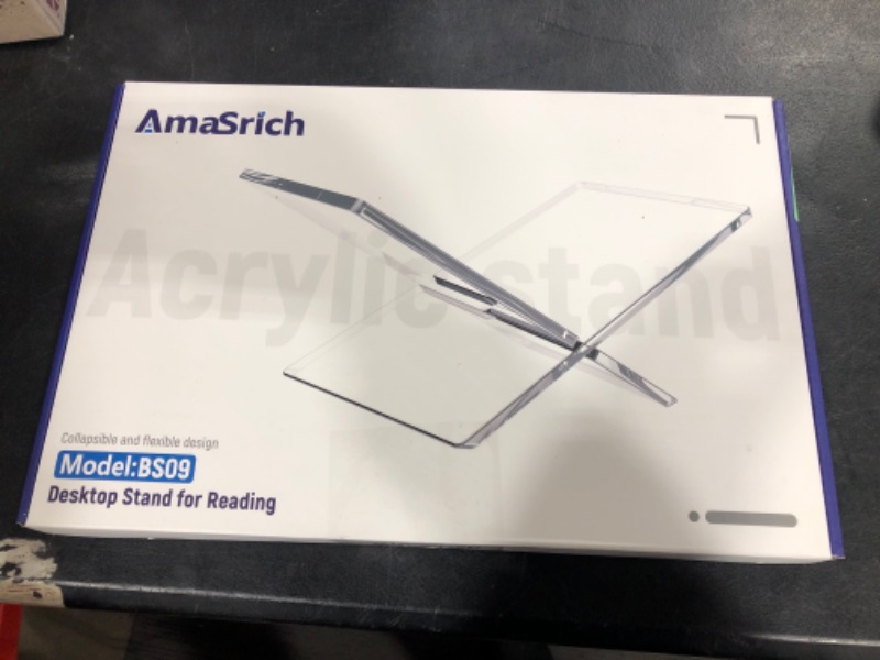 Photo 3 of Amasrich Acrylic Book Stand for Reading-Clear Display Magazine Holder-Hands Free-X Shape-Textbook Cookbook Document Recipe Page Holder for Desk-Large Wide for Kitchen Counter BS09