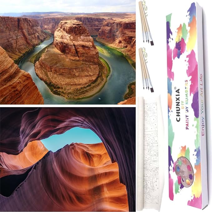 Photo 1 of CHUNXIA Paint by Number for Adults Beginner and Kids,2 Pack Rolled Canvas Wall Art Easy Painting by Numbers Kit Rock Landscape Painting Decor Packaged in a Nice Box,12x16inch(151-152)