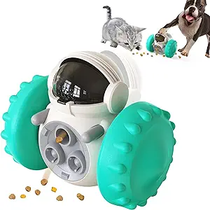 Photo 1 of Interactive Food Toy for Dog and Cats, Pet Food Dispensor Tumbler Dog Treat Toy, Dog Slow Feeder Treat Dispensing Puzzle Toys Robot Shape Dog Toys-Turquoise