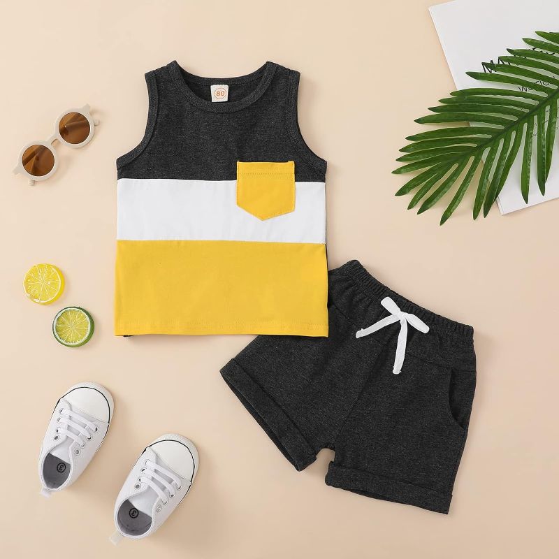 Photo 1 of ADXSUN Toddler Baby Boy Clothes Color Block Sleeveless Tops+ Casual Shorts Summer Outfits Set SIZE 18-24M