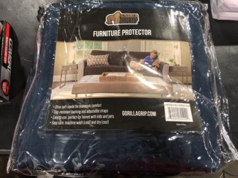 Photo 2 of Gorilla Grip Original Slip Resistant Chair Protector for Seat Width to 48 Inch, Patented Suede-Like Furniture Slipcover, 2 Inch Straps, Chairs Slip Cover Throw for Dogs, Armchair, Midnight Blue Large Chair Midnight Blue