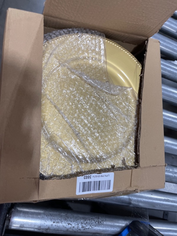 Photo 2 of Okllen 12 Pack Plastic Gold Charger Plates, 13" Round Beaded Charger Plates Decorative Dinner Chargers, Embossed Charger Serving Plates for Wedding, Catering Event, Tabletop Decor