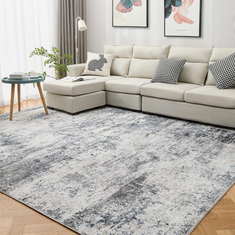 Photo 2 of Area Rug Living Room Rugs: 3x5 Indoor Abstract Soft Fluffy Pile Large Carpet with Low Shaggy for Bedroom Dining Room Home Office Decor Under Kitchen Table Washable - Gray/Blue 