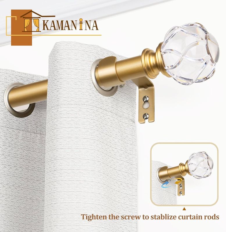 Photo 1 of KAMANINA 1 Inch Curtain Rod 72 to 144 Inches (6-12 Feet) Telescoping Luxury Gold Curtain Rods for Windows, Heavy Duty Long Drapery Rods with Crystal Netted Texture Ends, 32-144"