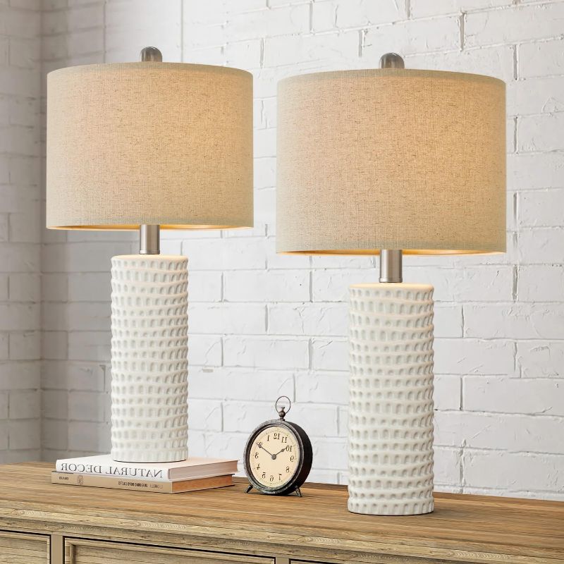 Photo 1 of PORTRES 24" Farmhouse Ceramic Table Lamp Set of 2 for Bedroom Living Room White Desk Decor Bedside Lamps for Study Room Office Dorm Modern Accent Nightstand Lamp End Table Lamps
