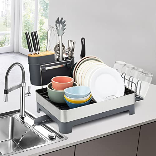 Photo 1 of LITENEZZ Dish Drying Rack, Stainless Steel Dish Rack Drainers for Kitchen Counter with 360° Swivel Spout and Drainboard, Fingerprint-Proof Dish Drain
