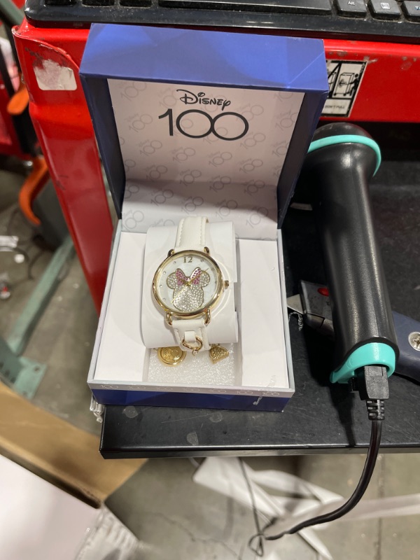Photo 2 of Disney 100th Anniversary Minnie Mouse Watch w/ Stones & Gold Tone Charms
