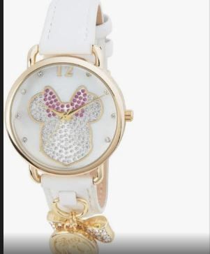 Photo 1 of Disney 100th Anniversary Minnie Mouse Watch w/ Stones & Gold Tone Charms
